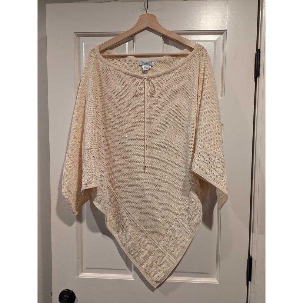 Women's St. John SPORTS Marie Gray Cream Wool Shawl poncho sweater Wrap Size O/S